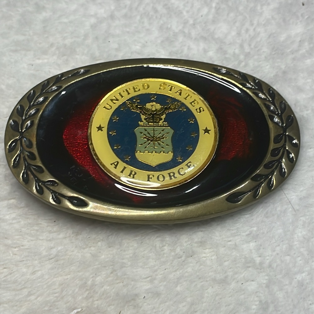 United States Air Force Emblem Enameled Belt Buckle - Gold and Red
